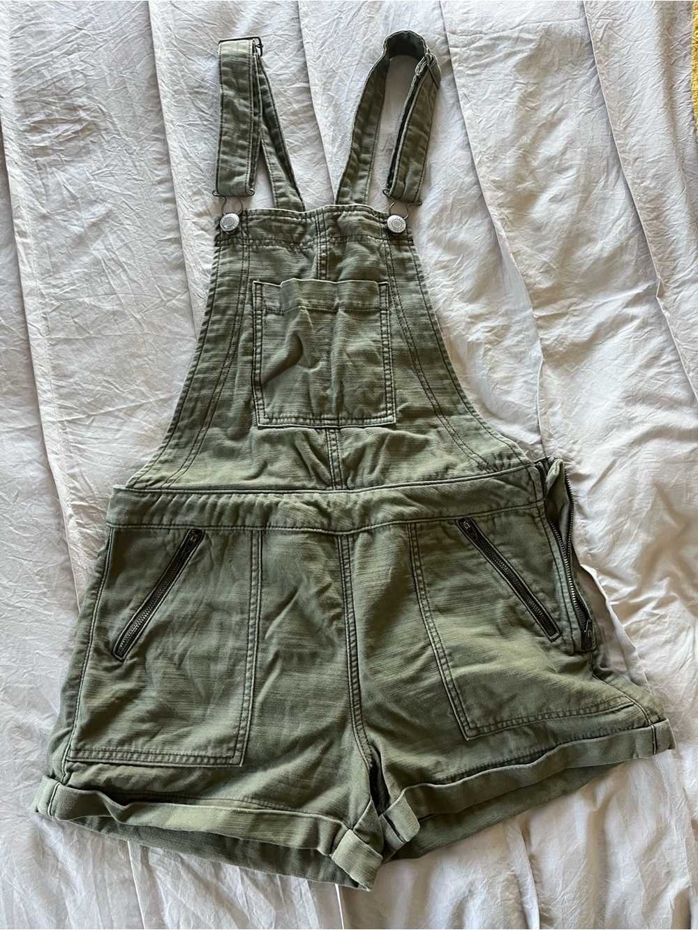 American Eagle Olive Green Short Overalls